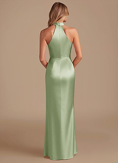 Azazie Karlotta Bridesmaid Dresses Dusty Sage Sheath Pleated Metallic Satin Dress image2