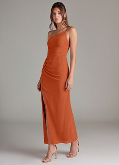 Azazie Eren 신부 들러리 드레스 인어 한쪽 어깨 쉬폰 발목 길이 드레스 image5