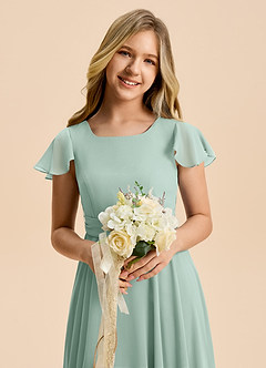 Azazie Cady Junior Abito A-Line in Chiffon Plissettato Agave image8