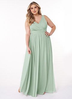 Azazie Kora Brautjungfernkleider A-Linie Plissee Chiffon Kleid Agave image7