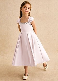 Azazie Yosemite Flower Girl Dresses Blushing Pink Ball-Gown Sweetheart Neckline Matte Satin Dress image6
