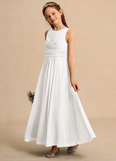 Azazie Ducky Girl Blumenmädchenkleider A-Linie Plissee Chiffon Kleid Elfenbein image5