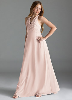 Azazie Tessie Junior Rose Petal A-Line Pleated Chiffon Dress image3