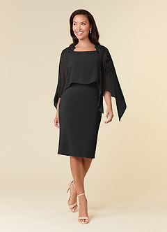 Azazie Maryam Mother of the Bride Dresses Black Sheath Lace Chiffon Dress image1
