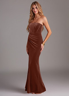 Azazie Larisa Jurken voor bruidsmeisjes Converteerbaar Jurk van flueel met Kolom Strapless Terracotta image3