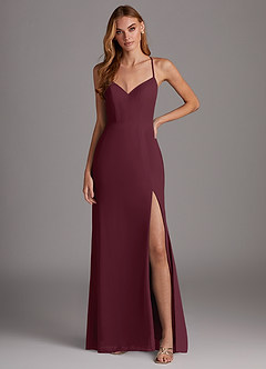 Azazie Manila Brautjungfernkleider Etui V-Hals Chiffon Kleid Cabernetrot image1