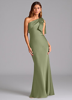Azazie Yuanna Bridesmaid Dresses Garden Sage Mermaid One Shoulder Stretch Satin Dress image1
