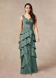 Azazie Viola Mother of the Bride Dresses Sea Moss A-Line Pleated Stretch Satin Dress image2