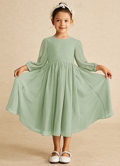 Azazie Lolo Abiti da Ragazza di Fiori Abito A-Line in Chiffon Con Maniche Verde Salvia image3