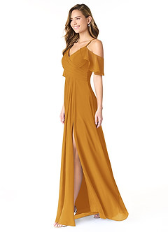 Azazie Dakota Bridesmaid Dresses Butterscotch A-Line V-Neck Pleated Chiffon Dress image6