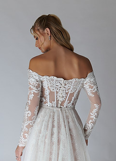 Azazie Solaris Wedding Dresses Diamond White Cocoa A-Line V-Neck Sequins Tulle Dress image7