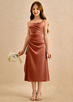 Azazie Canna Girls Formal Blumenmädchenkleider A-Linie Plissee Stretch-Satin Kleid Zedernrose image5