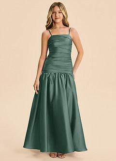 Azazie Romi Junior Eucalyptus A-Line Pleated Stretch Satin Dress image5
