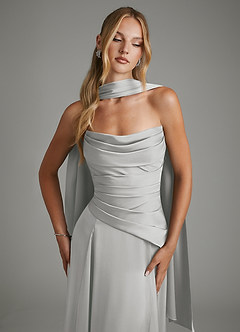 Azazie Gabriela Bridesmaid Dresses Silver A-Line Corset Stretch Satin Dress image5