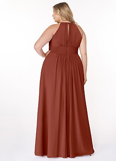 Azazie Bonnie Robes de demoiselle d'honneur Robe Trapèze en Mousseline de soie Trou de serrure froncé Auburn image7