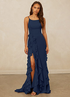 Christian Siriano Bridal for Azazie 1006 Bridesmaid Dresses Dark Navy Mermaid Ruched Chiffon Dress image3