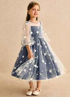 Azazie Elowen Flower Girl Dresses Dark Navy A-Line Sweetheart Neckline Lace Dress image4