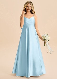 Azazie Rumi Junior Abito A-Line in Raso Elasticizzato Plissettato Azzurro image4