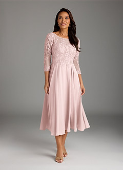 Azazie Marge Mother of the Bride Dresses Blushing Pink A-Line Scoop Lace Chiffon Dress image2