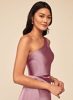 Azazie Maron Bridesmaid Dresses Vintage Mauve A-Line One Shoulder Stretch Satin Dress image5