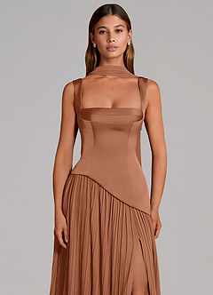 Azazie Stephanie Vestidos de damas de honor Vestido de Bronceador de Satén Elástico de Corte en A con Plisado image6