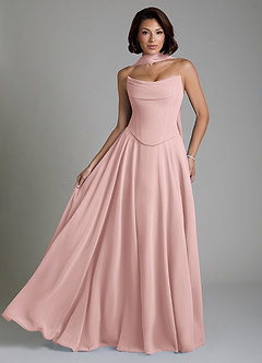 Azazie Ira Robes de demoiselle d'honneur Robe Trapèze en Mousseline de soie Corset Rose Poudré image1
