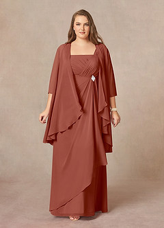 Azazie Weisz Kleider für die Brautmutter A-Linie Quadratischer Ausschnitt Gefaltet Chiffon Kleid Rotbraun image7