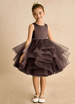 Azazie Tinie Robe Demoiselle D'honneur Fillette Robe Princesse en Tulle Arc Ganache image3