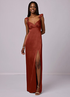 Barbie ♥ Azazie Bridesmaid Dresses Terracotta Sheath Stretch Satin Dress image4