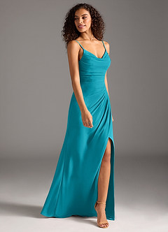Azazie Deandra Bridesmaid Dresses Jade Mermaid Pleated Chiffon Dress image4