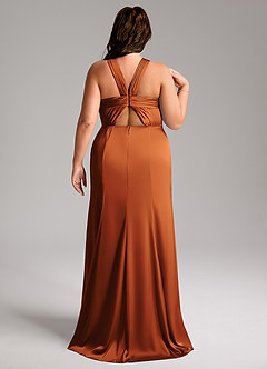 Azazie Rue Bridesmaid Dresses Cinnamon A-Line Pleated Stretch Satin Dress image9