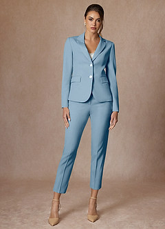 front Whitney Bleu Clair Pantalon habillé court performant en tissage raffiné