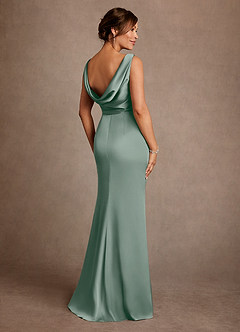 Azazie Baltimore Mère de la mariée Robes Robe Trapèze en Satin extensible Plissée Sauge D'argent image2