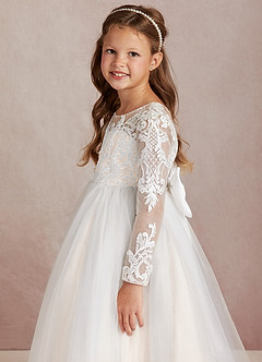 Azazie Elodie Blumenmädchenkleider Ballkleid Spitze Kleid Elfenbein Weißer Alabaster image6