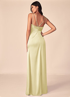 Azazie Aqua Bridesmaid Dresses Lemon Sorbet A-Line V-Neck Pleated Stretch Satin Dress image2