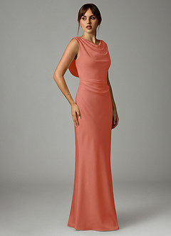 Azazie Kieryn Brudtärnklänningar Klä av Sjöjungfru i Stretch Satin Plisserad Laxrosa image4