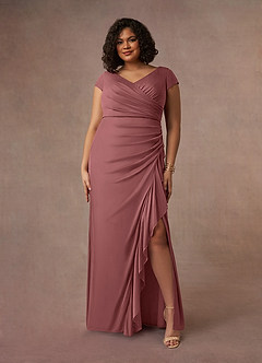 Azazie Roya Mother of the Bride Dresses Desert Rose Mermaid V-Neck Pleated Mesh Dress image7
