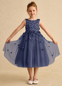 Azazie Lana Flower Girl Dresses Stormy A-Line Sleeveless Matte Satin Dress image1