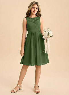 Azazie Skyla Junior Linia A Pofałdowany Szyfon Mini Młodsza druhna Sukienka image1