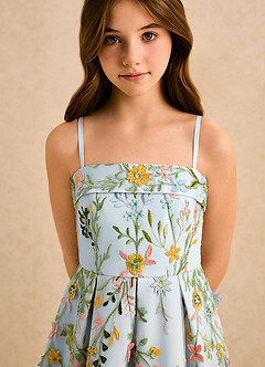 Azazie Lark Girls Formal Blomsterpigekjoler A-Line Plisseret Blonder Gulv-længde Kjole image6