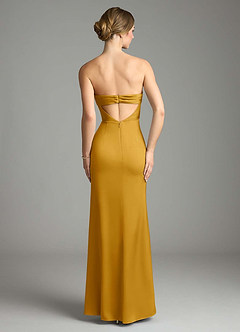 Azazie Leonis Bridesmaid Dresses Butterscotch Mermaid Pleated Stretch Satin Convertible Dress image2