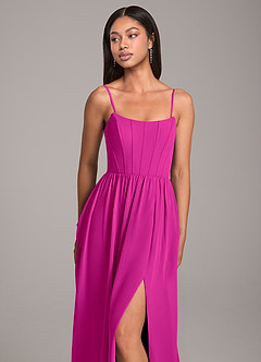 Azazie Kailee Bridesmaid Dresses Fuchsia A-Line with Pockets Chiffon Dress image2