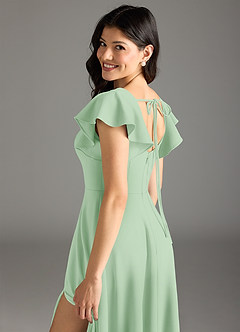 Azazie Bondi Prova i vestiti a casa Abito A-Line in Crepe Elasticizzato Increspato Verde Salvia image7