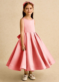 Azazie Babs Blumenmädchenkleider Ballkleid Plissee Matte Satin Kleid Koralle image3