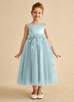 Azazie Lux Robe Demoiselle D'honneur Fillette Robe Trapèze en Tulle Perlé Brume image5