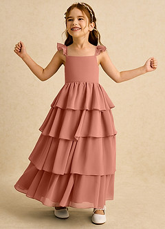 Azazie Boba vestidos de niña de las flores Vestido de Mai Tai de Gasa de Corte En A con Escote Cuadrado image3