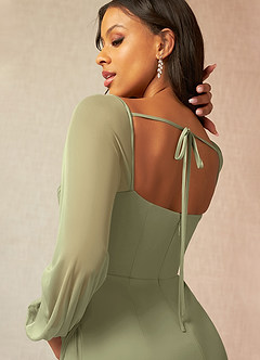 Azazie Charissa Final Sale Champagne Sheath Corset Pleated Mesh Dress image6