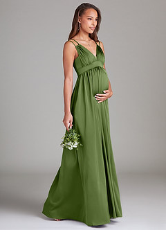 Azazie Emree Maternity Bridesmaid Dresses A-Line Stretch Satin Floor-Length Dress with Pockets image4