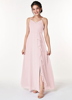 Azazie Naeem Junior Blushing Pink A-Line Ruched Chiffon Dress image1