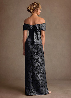 Azazie Zion Mother of the Bride Dresses Black Sheath Off the Shoulder Floral Jacquard Dress image2
